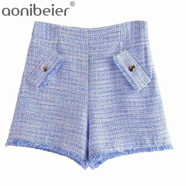 

tweed blended textured shorts summer fashion raw cut edge high waist women casual streetwear female bottoms 210604, White;black