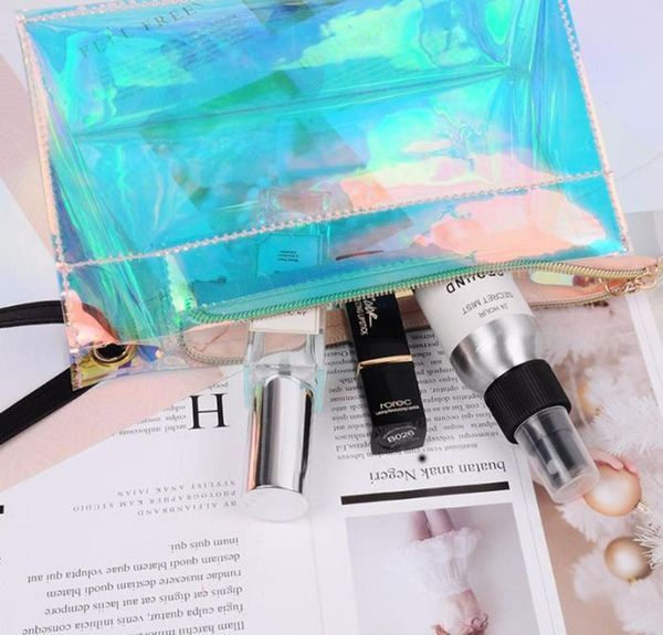 

faschion transparent laser tpu cosmetic bag travel portable ladies storage wash bags & cases