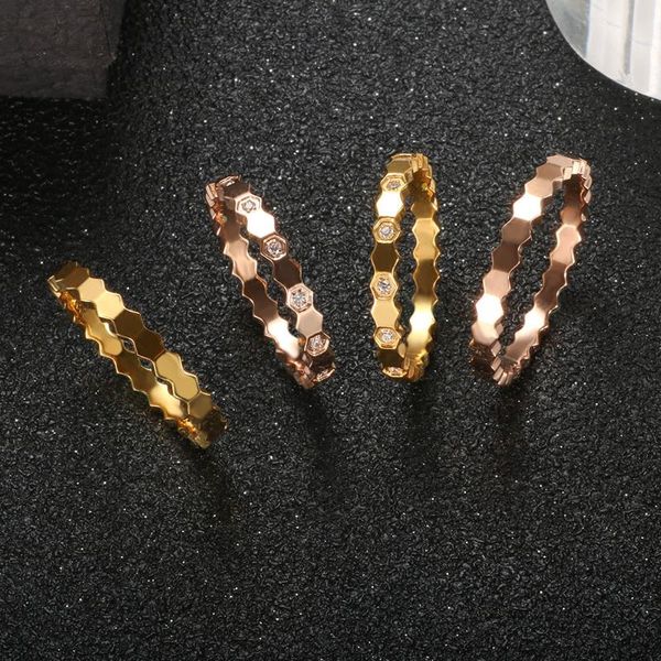 

wedding rings fashion cz rhombic-shaped honeycomb crystal stainless steel gold plated finger ring for women brand jewelry gift, Slivery;golden