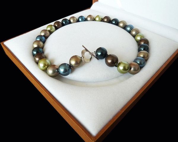 

chokers rare huge 12mm genuine south sea multicolors shell pearl necklace heart clasp 18'', Golden;silver