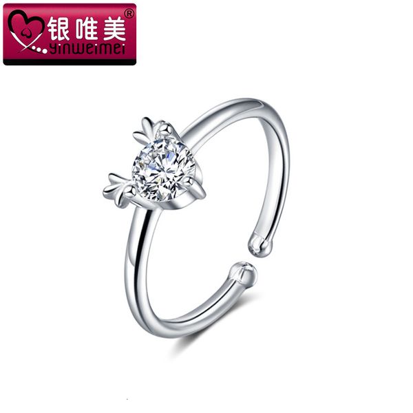

s925 silver one has you korean version simple net red personalized hand decoration with diamond deer ring opening adjustable