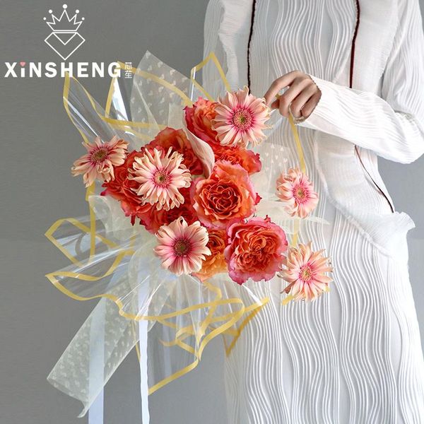 

color border transparent paper 20pcs waterproof opp bouquet flowers gift wrap dacal diy material valentine's day