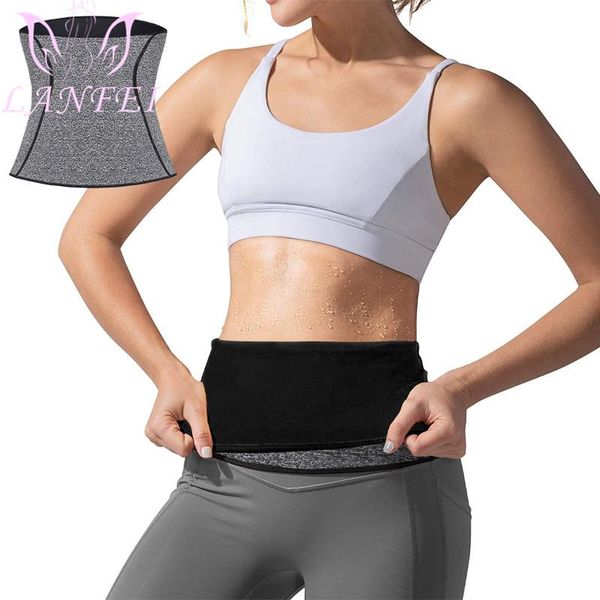 

women's shapers lanfei women neoprene waist trainer trimmer slimming belt tummy control sweat girdle weight loss workout modeling strap, Black;white