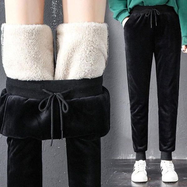 

women's pants & capris winter women gold velvet sweatpants plus size casual trousers thick lambskin cashmere high waist warm harem, Black;white