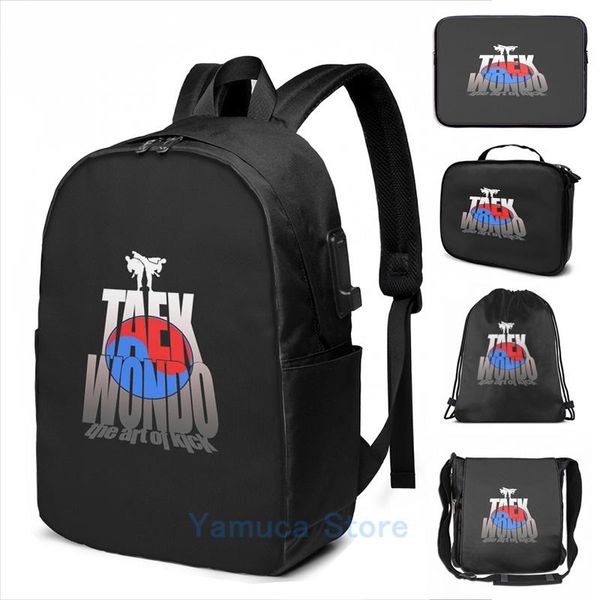 

backpack funny graphic print taekwondo mountain fighting dark korean martial art usb charge men school travel lapbag