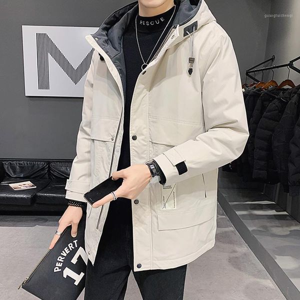 

men's down & parkas 2021 winter fashion jacket hooded coat men windproof thick warm mens clothing casual duck parka b344, Black