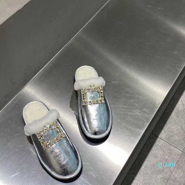 

designer lady fur snow slippers boots classic square buckle rhinestone rubber winter black womens youth sandals plu 4176