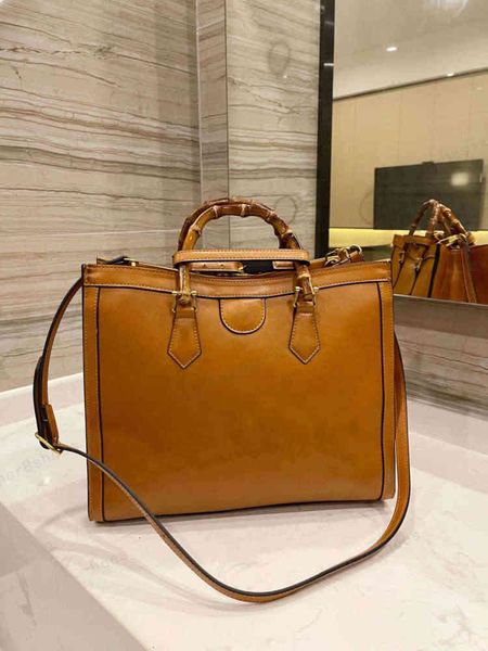 

women's designer bamboo brown leather handbag with box size 20*35cm totes