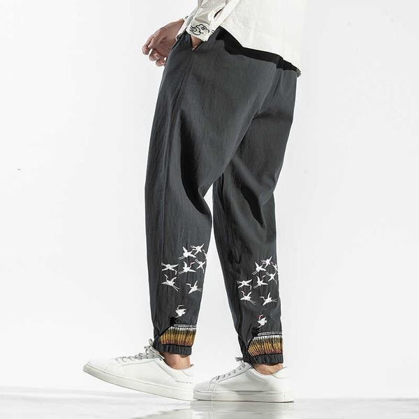 

men's pants autumn harem harajuku japanese streetwear cotton linen long trouser men jogger chinese baggy male q809 w8jq, Black