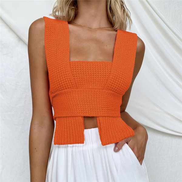 

women's tanks & camis solid color bandage knitted tank y2k clothes aesthetic cropped feminino sweater sleeveless vest diy knitwear, White