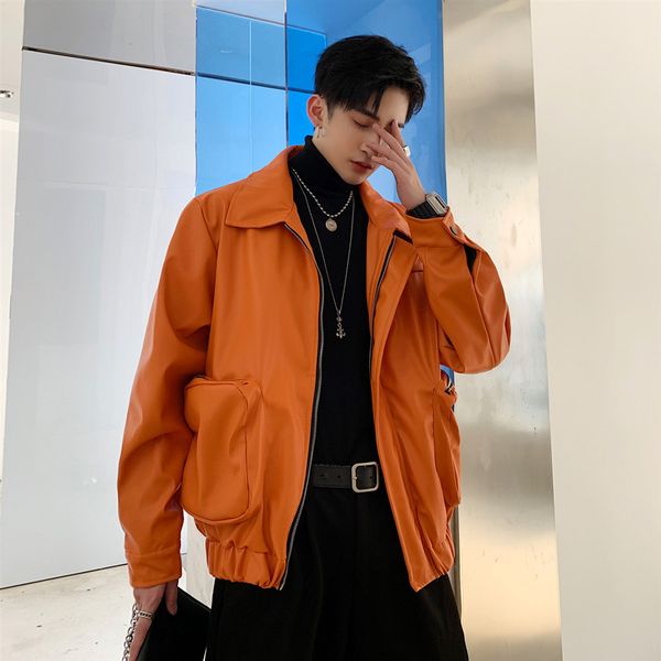 

men's leather & faux men vintage loose casual jacket male streetwear hip hop fur short bomber outerwear stage costumes g7uk, Black