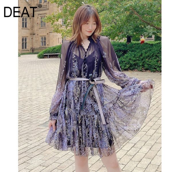 

women color patchwork printing chiffon a-line dress v-neck long sleeve loose fit fashion tide summer 7e0882 210421, Black;gray