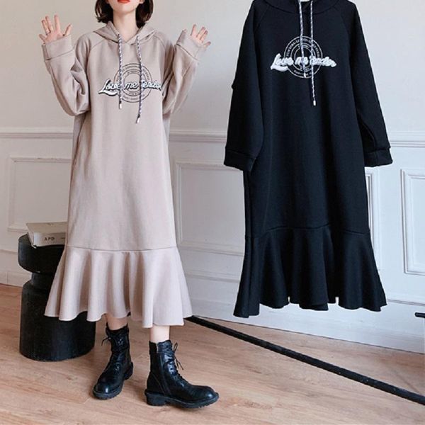 

autumn and winter oversized hooded casual dress for women dresses, Black;gray