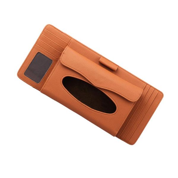 

car organizer litchi pattern leather three-in-one clip board tissue bag box dispenser sun shade (orange)