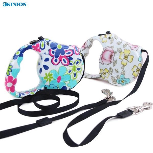 

dog collars & leashes 100pcs/lot water transfer pet automatic traction rope essential 5m colorful flowers