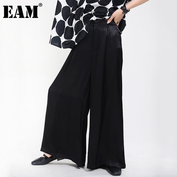

[eam] high waist black brief long wide leg leisure trousers loose fit pants women fashion spring autumn 1x714 21512, Black;white