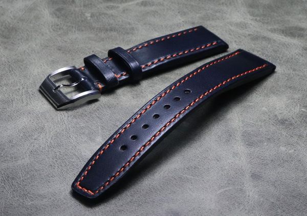 

watch bands handmade band thick line outdoor strap 20mm21mm22mm dark blue leather calfskin custom bracelet retro wristband, Black;brown