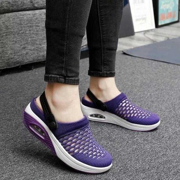 

sandals women mesh upper solid color slip on wedges ladies slippers 2021summer fashion outdoor casual comfy female footwear, Black