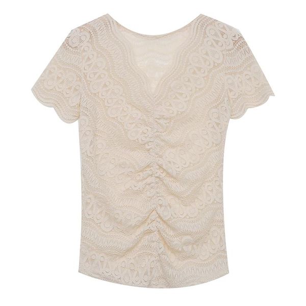 

women's t-shirt 2021 slim perspective lace t shirts for women short sleeve v-neck tees summer ladies y2k 329, White