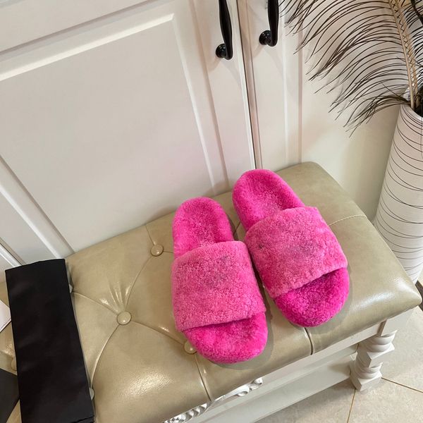 

thick bottom slide slippers girl luxury wool shoes and leather man women sandals slipper classic platform sandal, Black