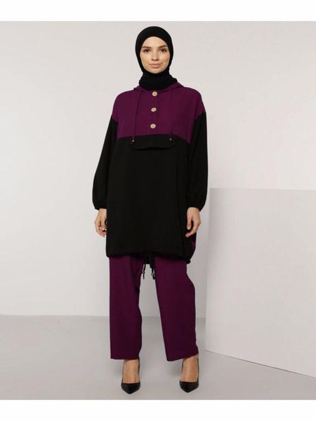 

ethnic clothing tracksuits sports wear pants 2 pieces set tunic double team muslim fashion women wide leg suit turkey feast kaftan, Red