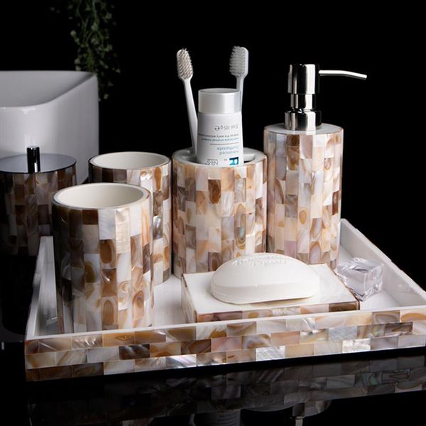 

bathroom set shell resin supplies liquid soap dispenser toothbrush holder home decoration bath accessory