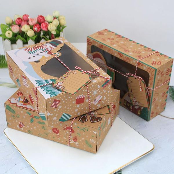 

gift wrap 6pcs kraft paper boxes christmas candy storage pvc window biscuit