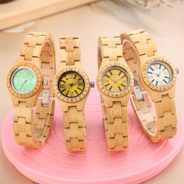 

wristwatches crystal polish dial women slim watch wood clock casual adjustable quartz fashion wooden bracelet women's wrist, Slivery;brown