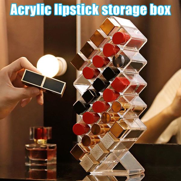 

10/16/28 grids acrylic makeup organizer storage box cosmetic lipstick case holder wxv sale boxes & bins