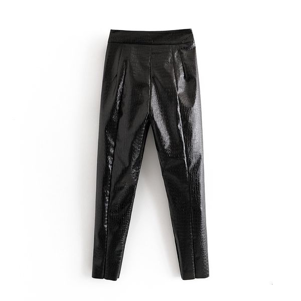 

pant pu retro women's black shiny texture patent leather trousers fashion all-match slim chic pants female, Black;white