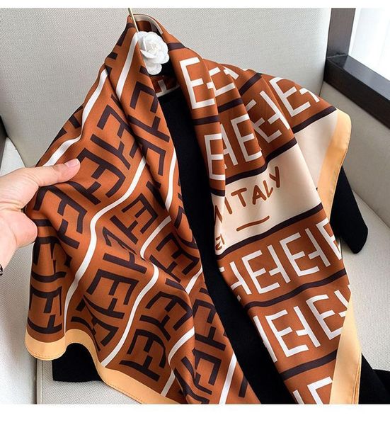 

scarves 90cm twill silk scarf women patchwork letters print square wraps echarpe foulards femme bandana hijab1, Blue;gray