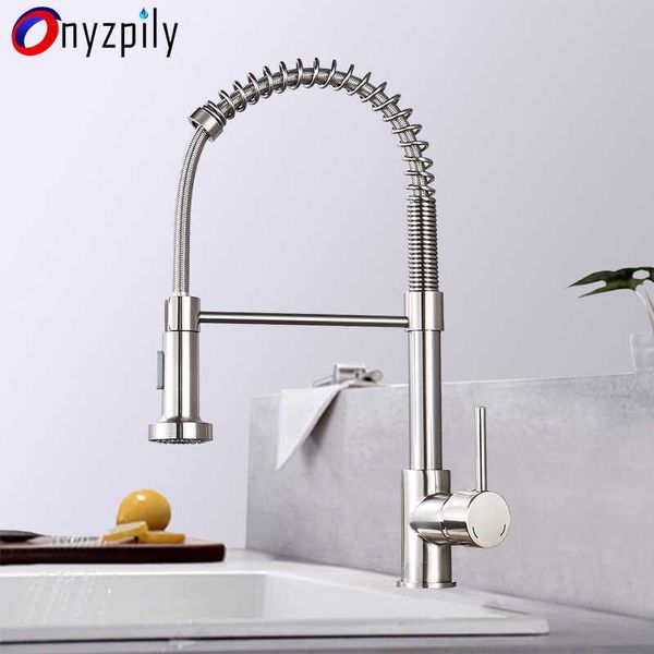 Spring Mathed Kitchen Faucet Take Down Sprayer Насадка насадки одно рукоятка смеситель холодной нержавеющей стали современный 210724