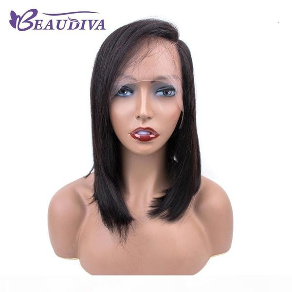 

short lace front human brazilian straight bob pre plucked hairline natural wigs for black women beaudiva hair wig, Black;brown