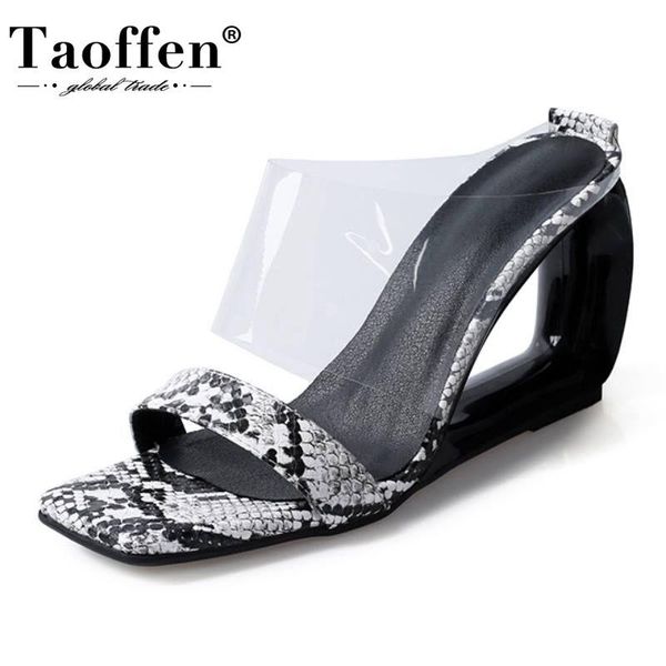 

taoffen fashion summer women shoes hollow wedges sandals clear bling high heels snakeskin casual size 34-42, Black