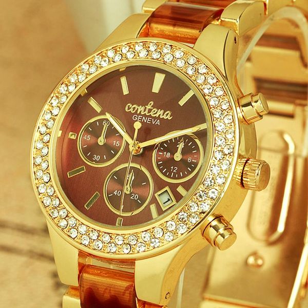 

wristwatches montre femme relogio feminino 2021 luxury famous designer brand contena logo ladies stainless steel quartz watches women, Slivery;brown