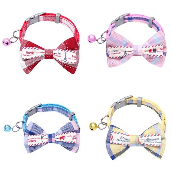 

cat collars & leads pet birthday party collar with lattice bow tie bell adjustable soft plaid necktie for puppy kitten supplies