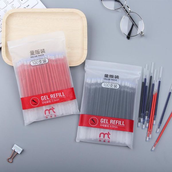

refills lovefrom 100pcs/lot cute refill 0.5mm full needle gel pen replacement core writing dedicated stationery office school supply, Black;red