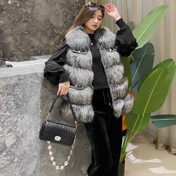 

women's fur & faux warm jacket 100% genuine women autumn winter coat fashion sleeveless cool luxury vest ladies gilet, Black