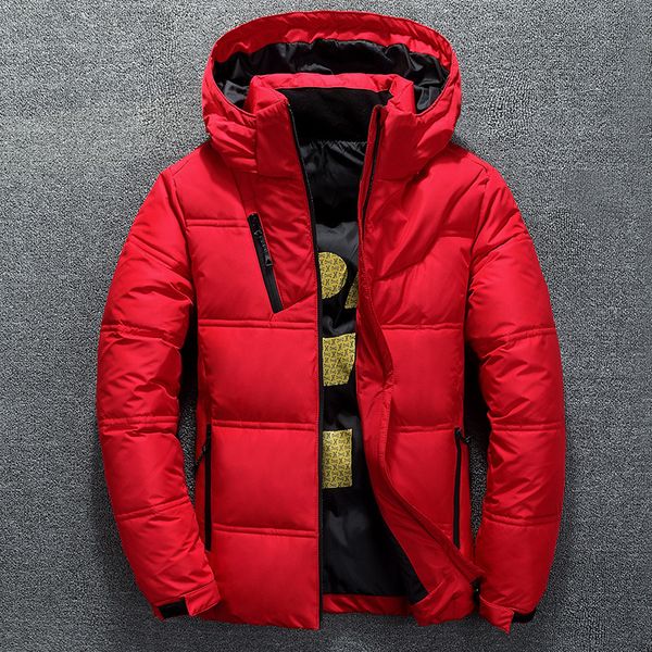 

winter warm men jacket coat casual autumn stand collar puffer thick hat white duck parka male mens winter down jacket with hood, Black