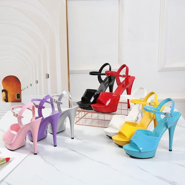 

female sandals lady's women wedding shoes ankle strap platform super high heel 13cm nightclub party, Black