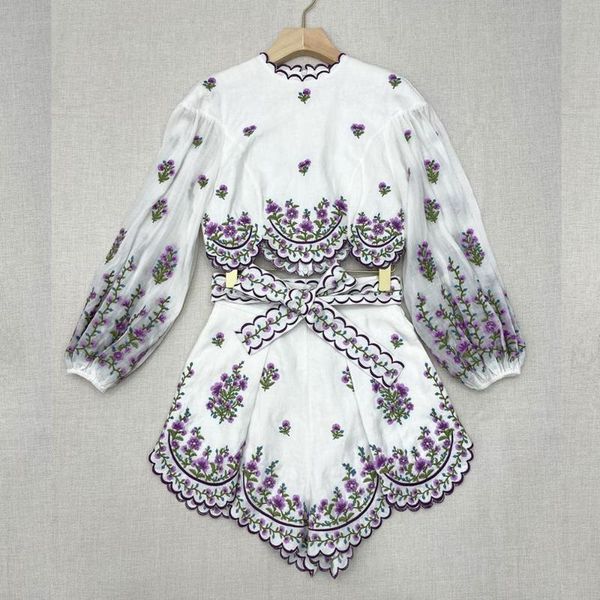 

lilac embroidery floral cropped and scallop shorts women's blouses & shirts, White