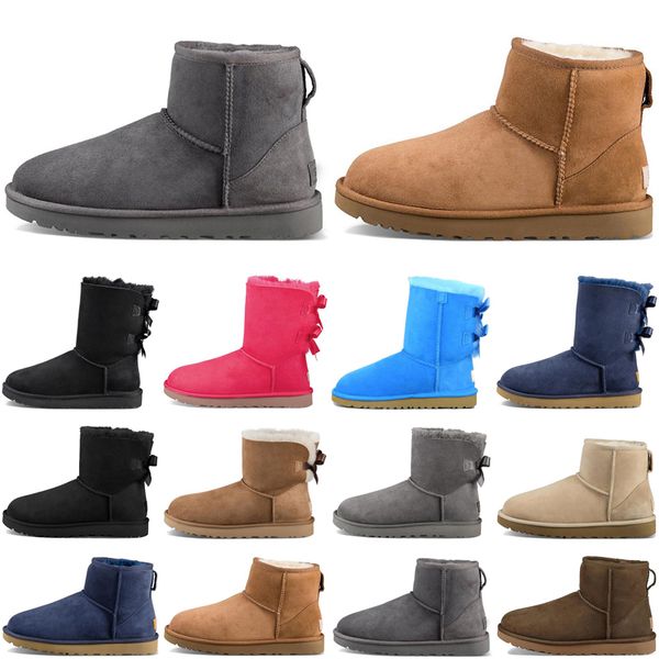 

designer women boots casual shoes classic snow fashion ankle short bow fur winter bowtie chestnut platform boot size 36-41 newest, Black