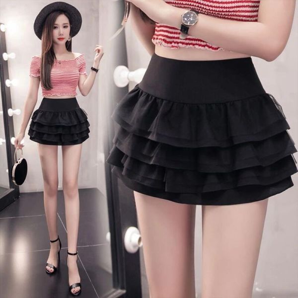 

summer high waist ultra short womens skirts pleated dance mini umbrella, Black