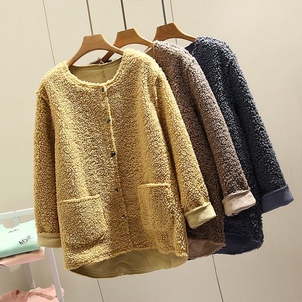 

women's fur & faux lambswool jacket women overcoat new autumn winter coat hooded clothes plus size korean vintage female oute, Black