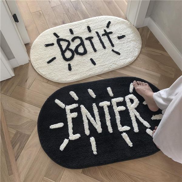 

black and white simple nordic style bathroom absorbent floor mat non-slip foot 50*80cm bath mats