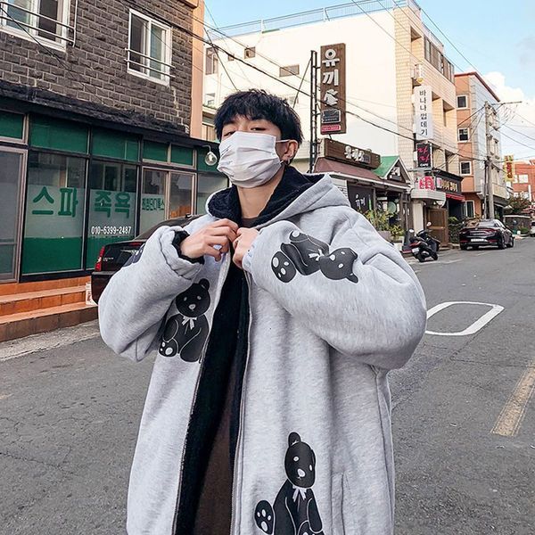 

men's hoodies & sweatshirts hoodie, cotton casual wear, hong kong style, korean fashion, thick double-sided, winter, Black