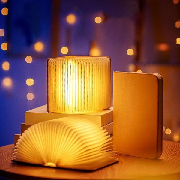 

strings portable 3 color 3d creative led book night light wooden 5v usb rechargeable foldable desk lamp home decoration lights