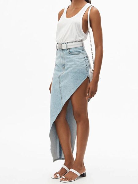

skirts catwalk, beveled edges, irregular washing women's denim skirt stylish personality summer xl, Black