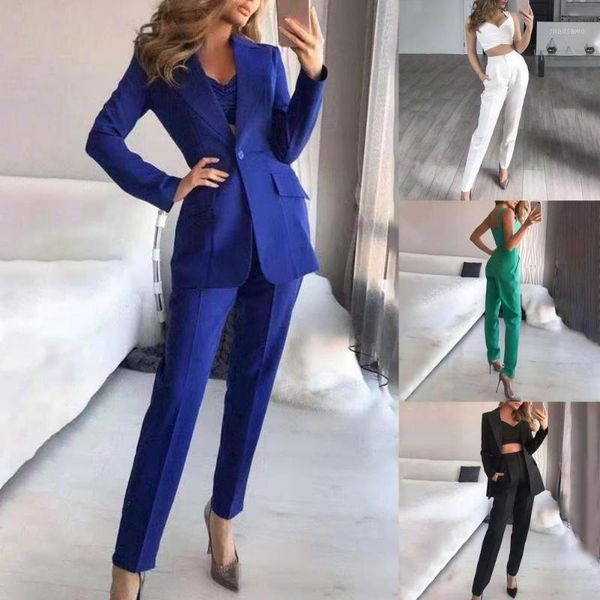 

3pcs/set women suits blazer coat pant summer single button sling breathable turndown collar office lady jacket dress suit women's two p, White