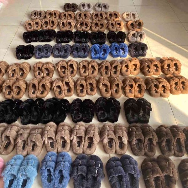 

sandals 100% luxury fashion mink fur slippers women's soft and comfortable flat family 3yhu, Black